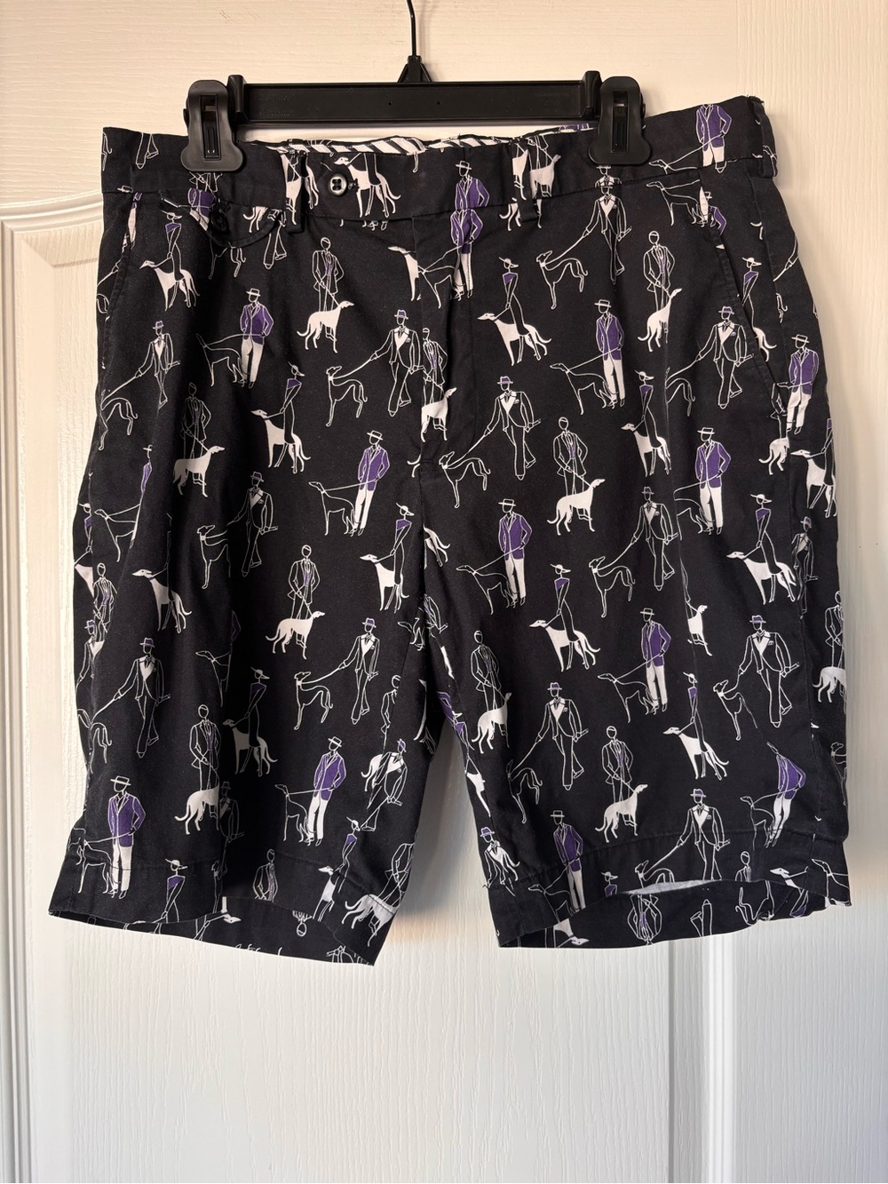 Polo Golf Ralph Lauren Golf Shorts Men's 34 Black Purple Dog Walker Loud Print